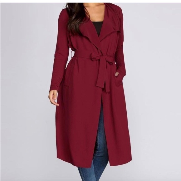 Windsor Jackets & Blazers - Windsor maroon burgundy trench coat jacket medium